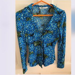 Zara Floral Fitted 70's style Shirt Blouse Size XS
